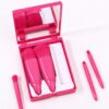 Portable 5 Pcs Travel Makeup Brush Set with Makeup Mirror - Red Pink
