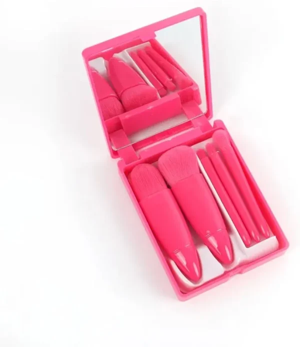 512rT+aTlxL._AC_UF1000,1000_QL80_FMwebp_ Portable 5 Pcs Travel Makeup Brush Set with Makeup Mirror - Red Pink