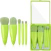 Portable 5 Pcs Travel Makeup Brush Set with Makeup Mirror - Green