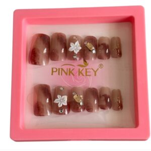 12 pc Nails Set Brown Flower