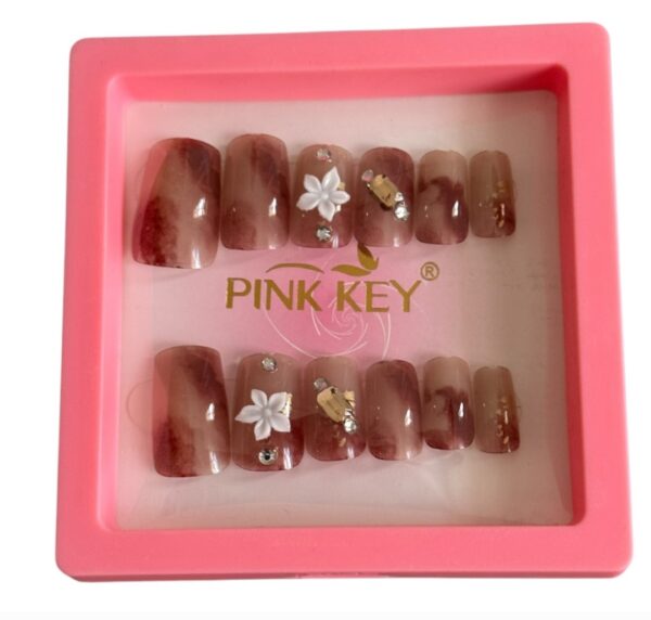 12 pc Nails Set Brown Flower
