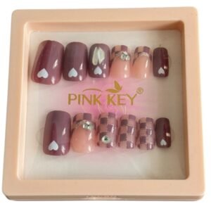 12 pcs Nails set Heart & Check