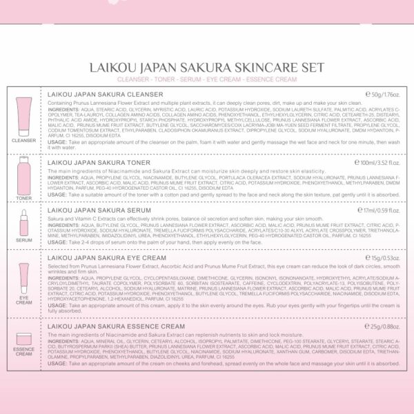 LAIKOU JAPAN SAKURA 5 PIECES SKIN CARE SET